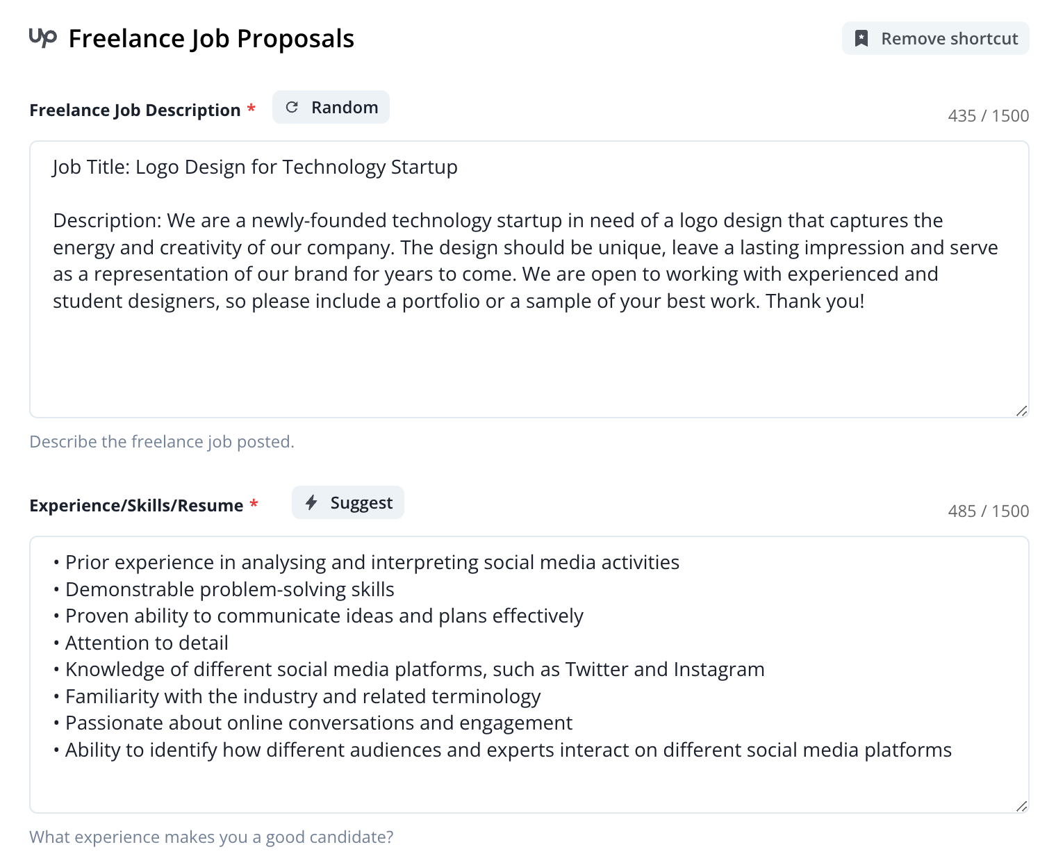 Autocreate's Freelance Job Proposals Feature that helps to create job proposals in seconds